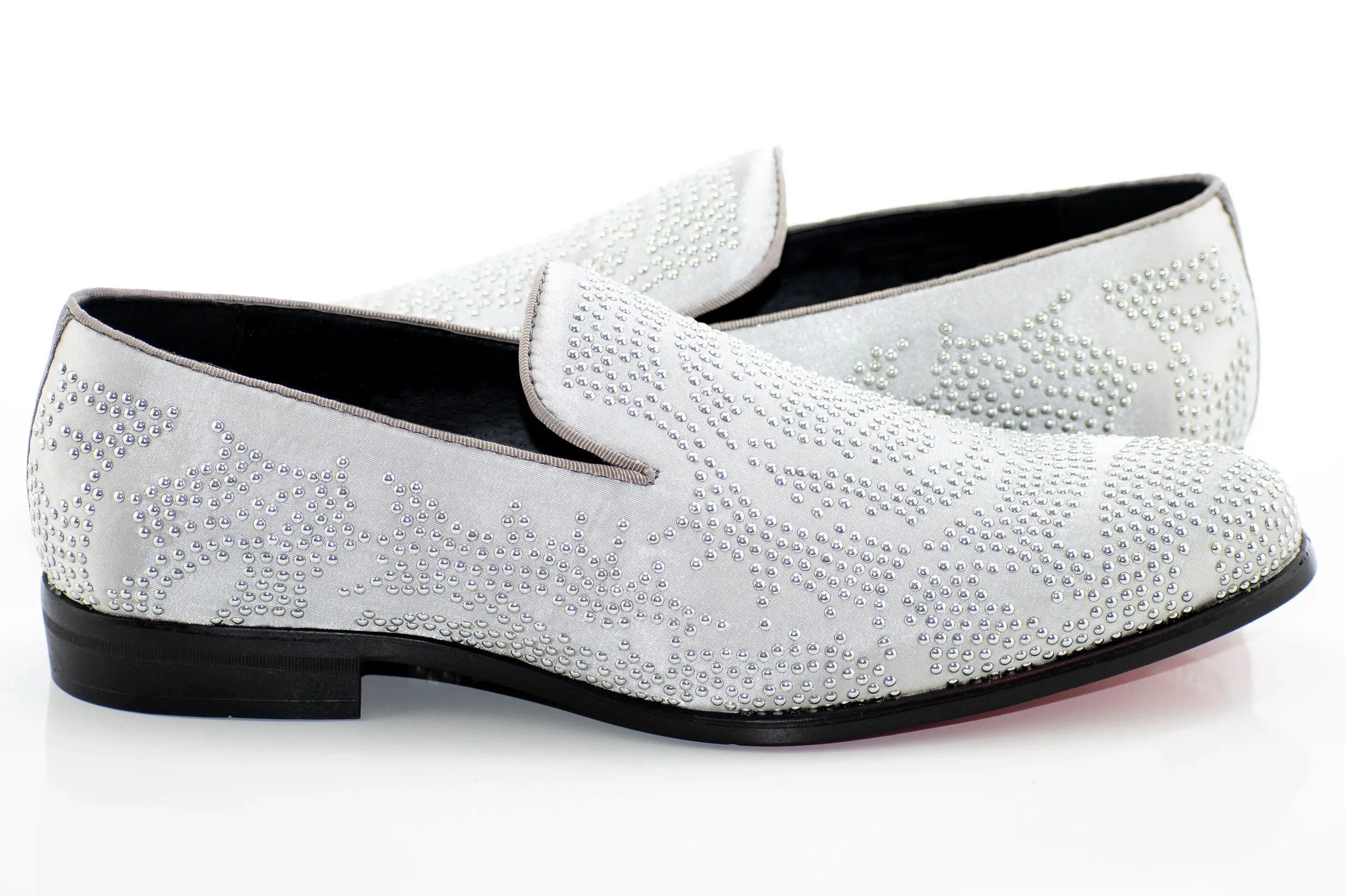 Silver Studded Satin Smoking Loafer