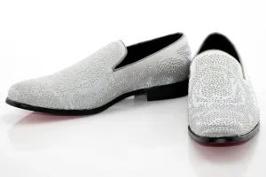 Silver Studded Satin Smoking Loafer
