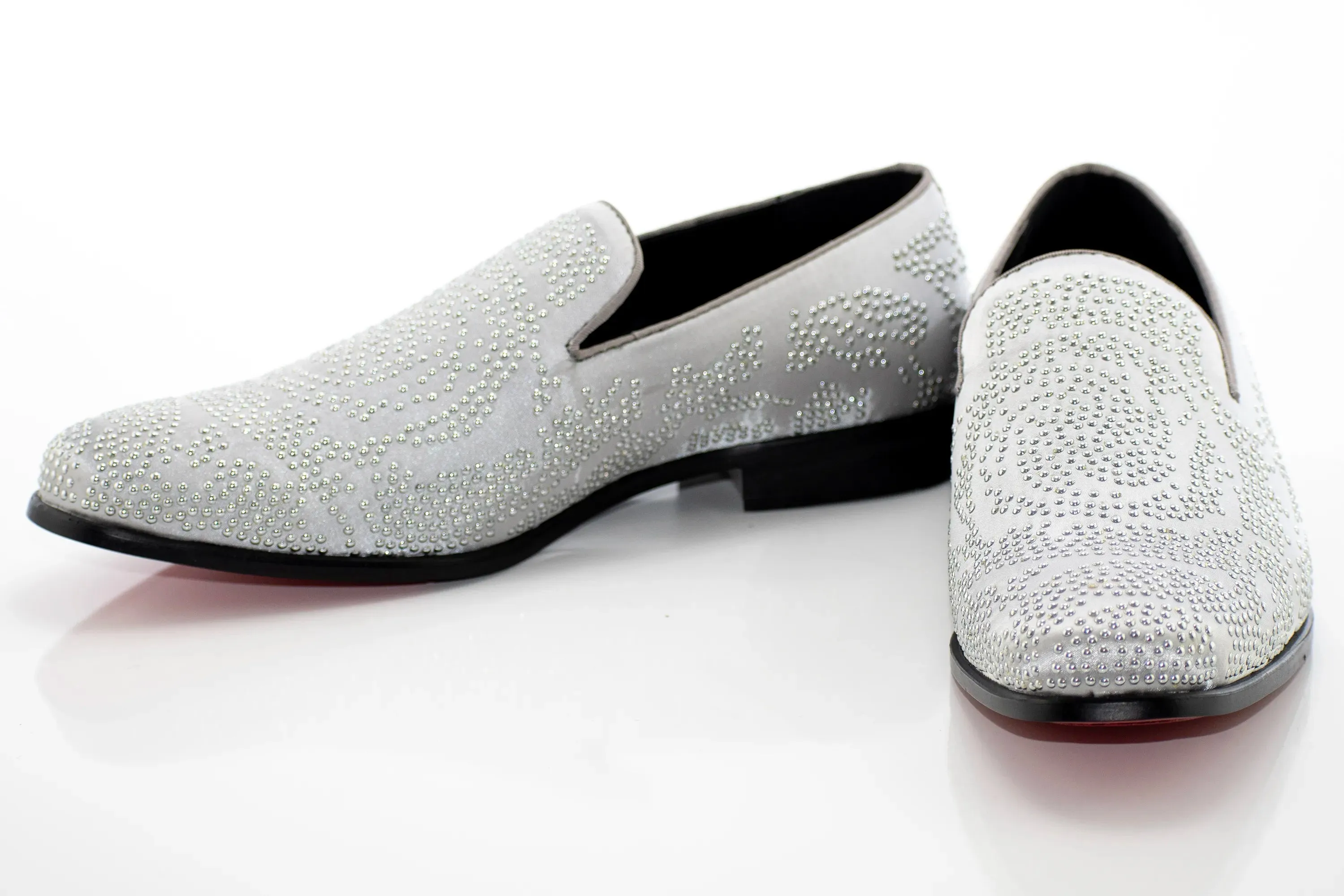 Silver Studded Satin Smoking Loafer