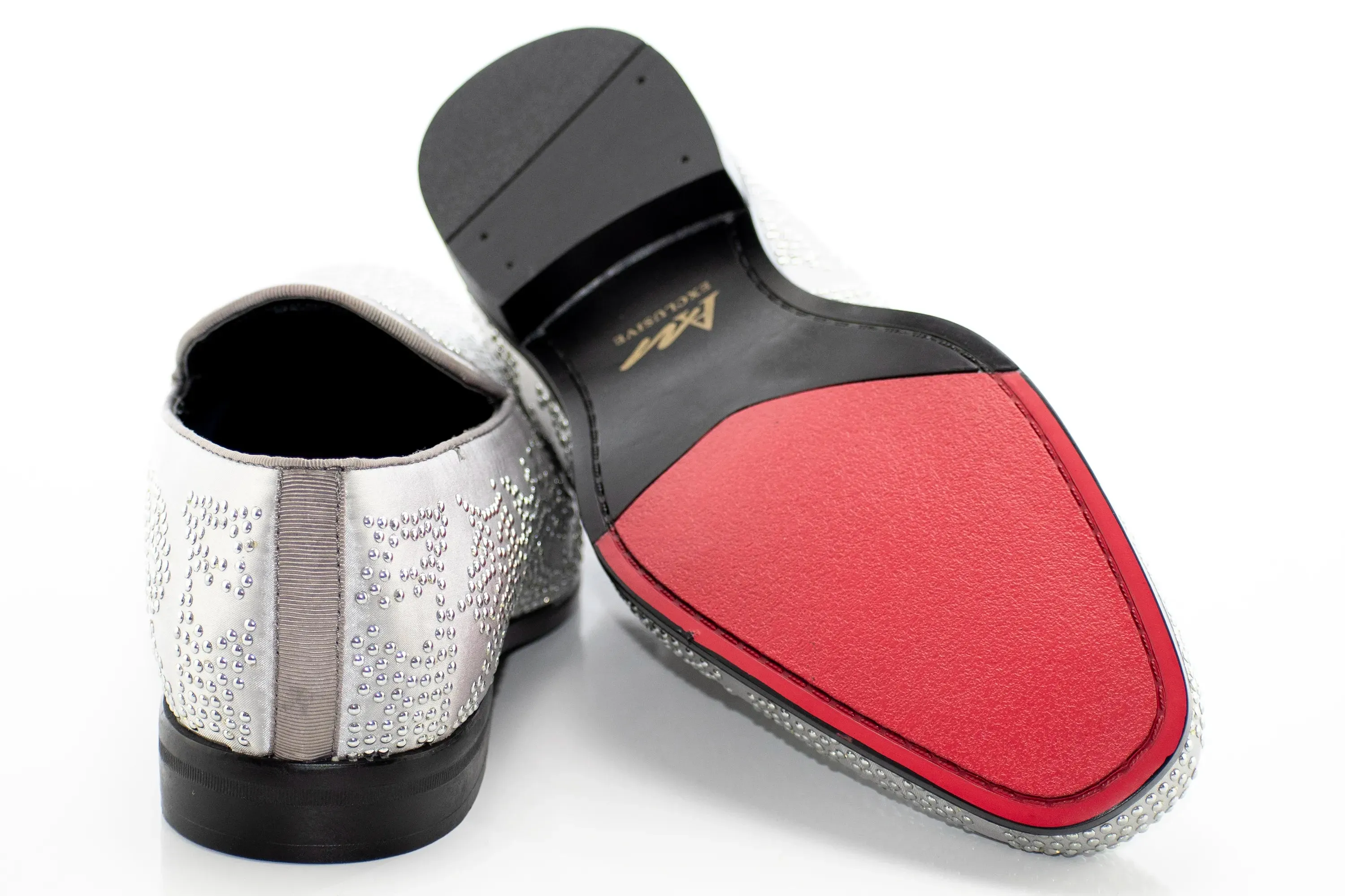 Silver Studded Satin Smoking Loafer