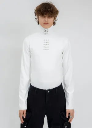 White Neck Stud Artwork Pullover Long Sleeve