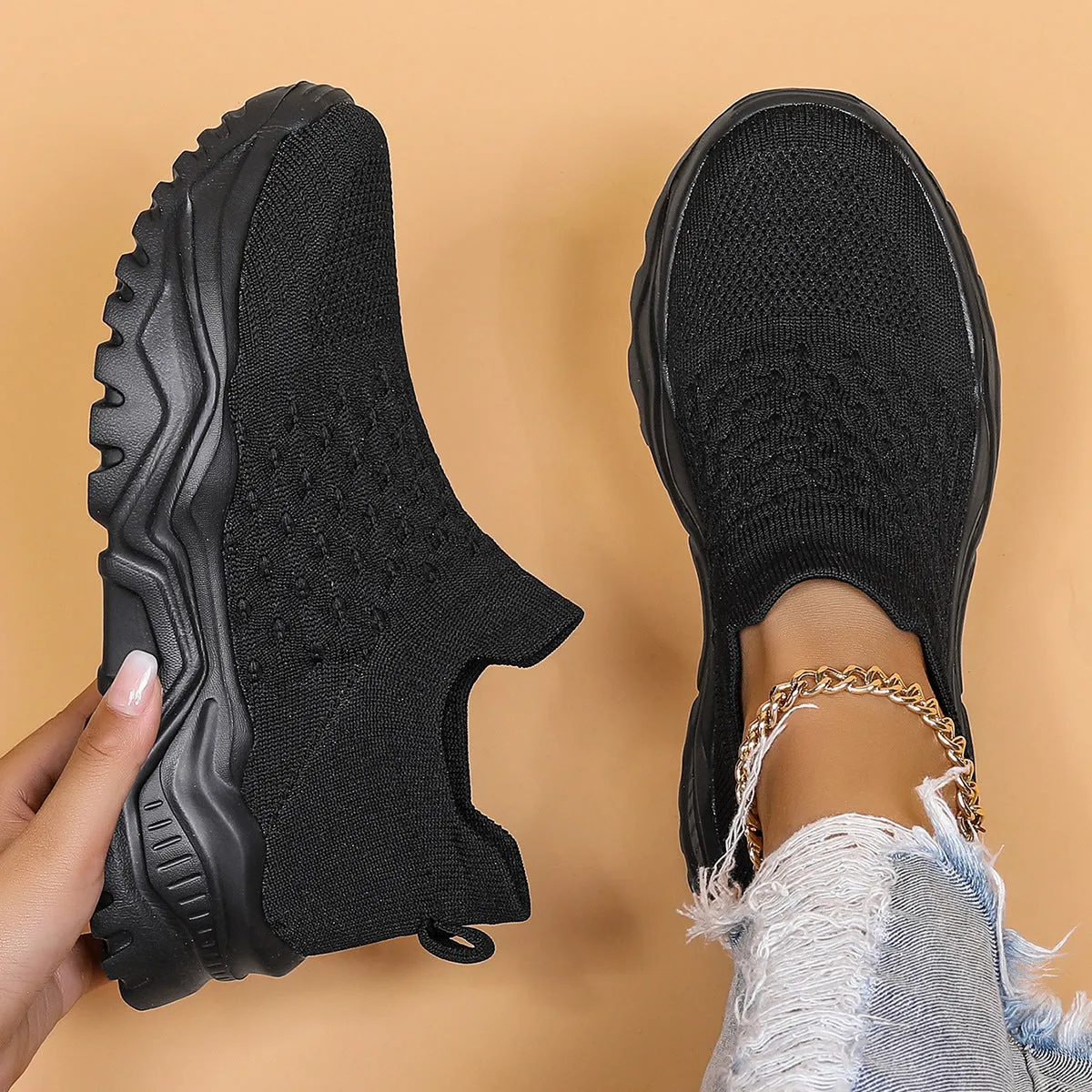 Women's Breathable Mesh Sock Shoes Knit Soft Bottom Sports Running Shoes