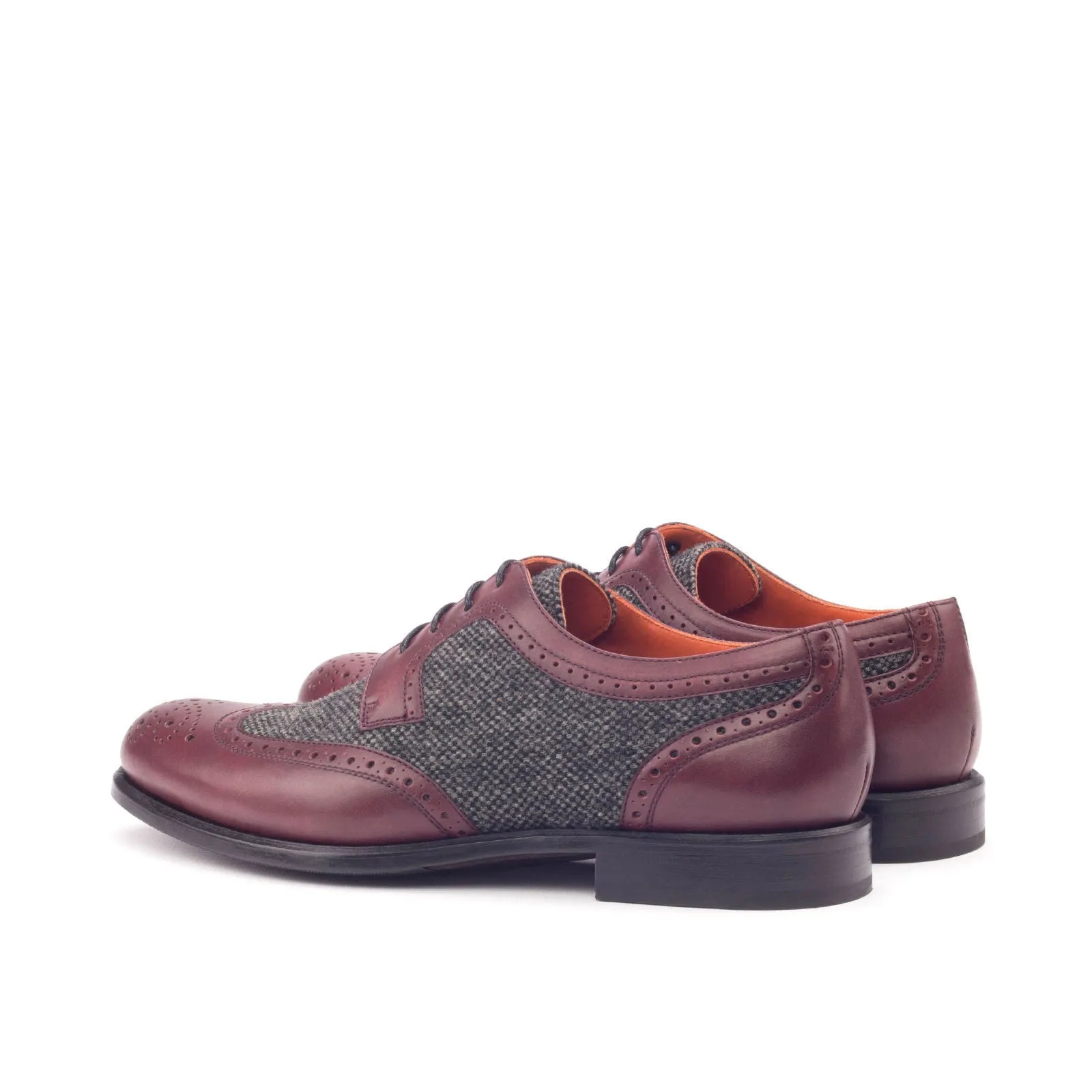 Women's Derby Wingtip Leather Shoes Grey Burgundy 3058