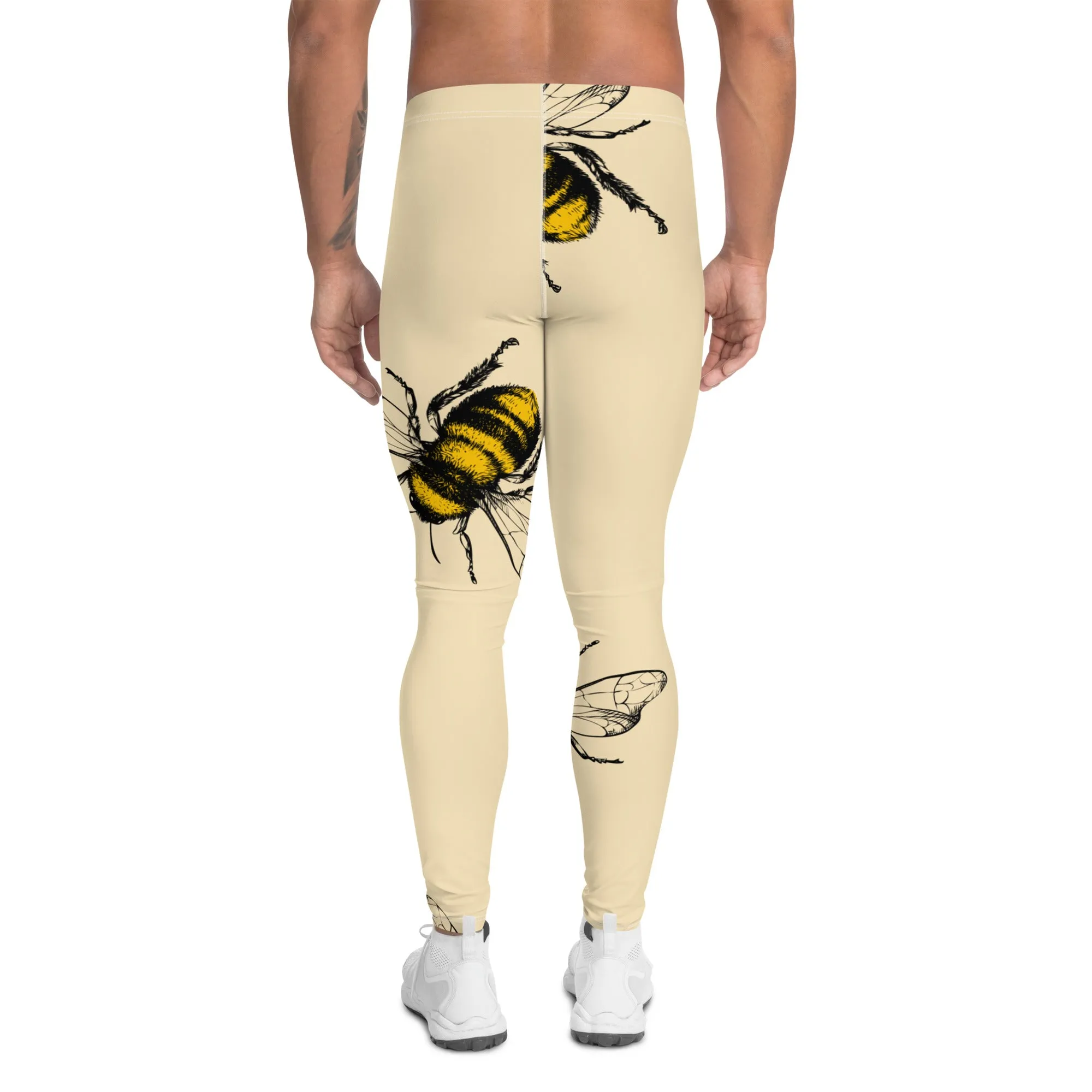 Yellow Bees Printed Men's Leggings, Designer Men's Compression Sports Tights - Made in USA/EU/MX